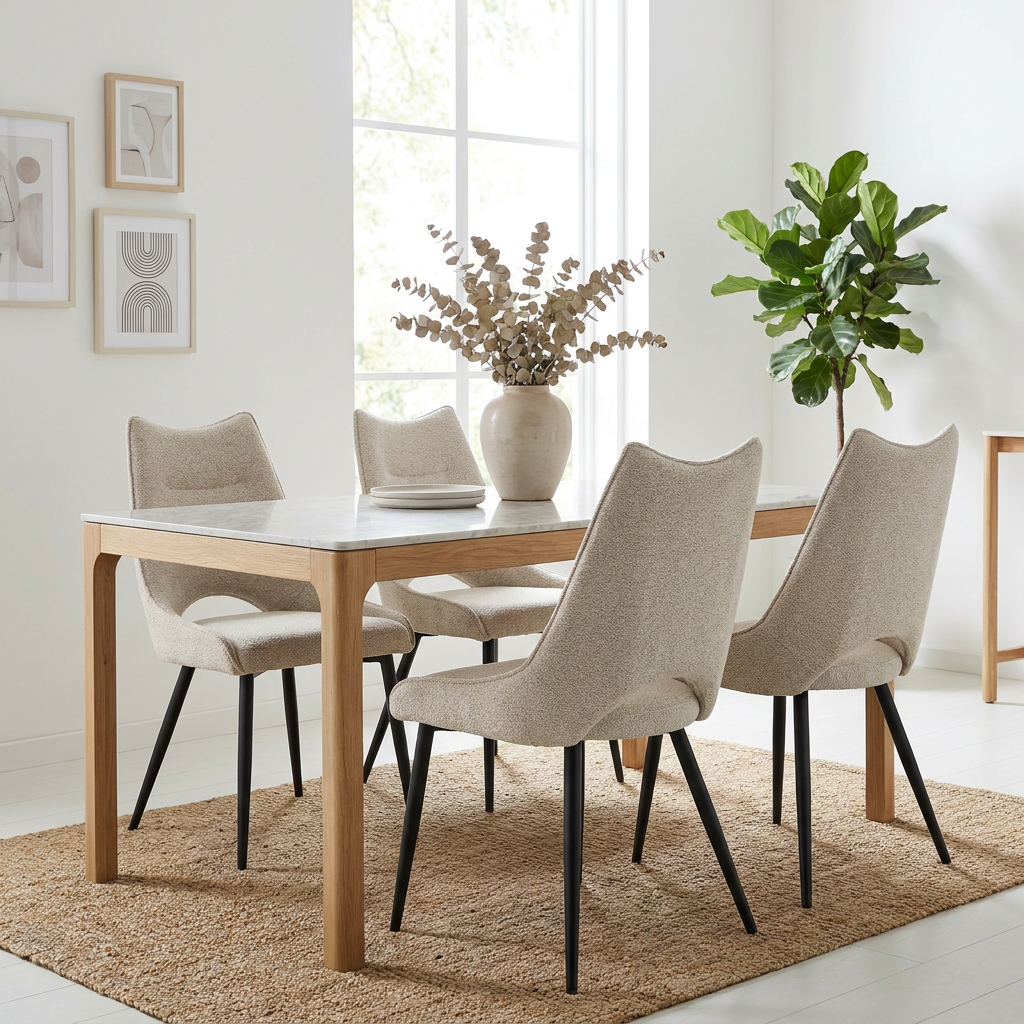 4 chaises tissu beige pieds métal - MAEL