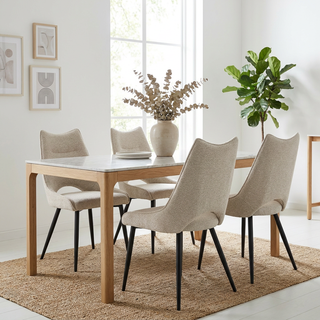 Lot de 4 chaises de salle à manger tissu beige pieds métal - MAEL