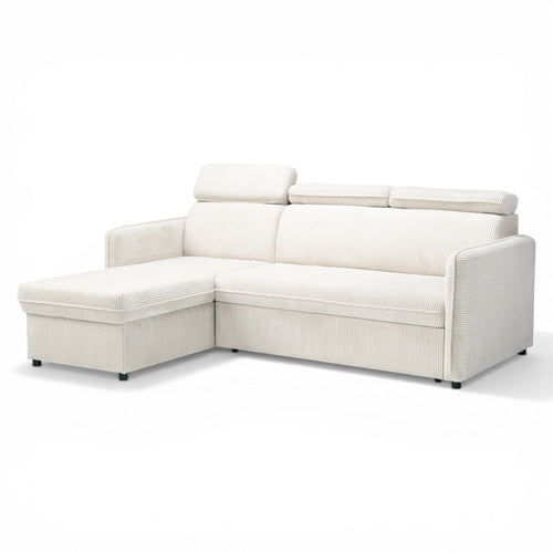 Canapé d'angle convertible en velours côtelé beige -  NOTTI