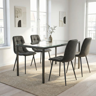 Lot de 4 chaises tissu anthracite cowboy pieds métal noir - CLEO