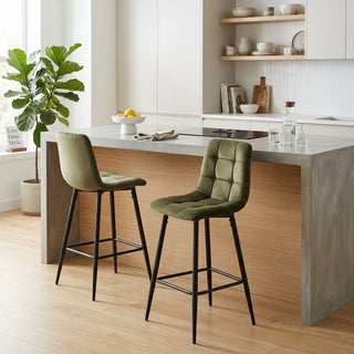 Lot de 2 chaises hautes / tabourets H65 cm tissu vert - MALOY