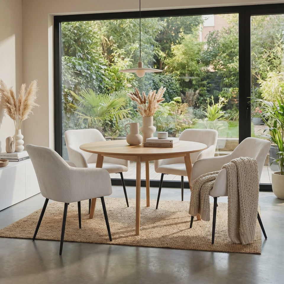 2 chaises avec accoudoirs velours cotelé beige pieds métal - JADE