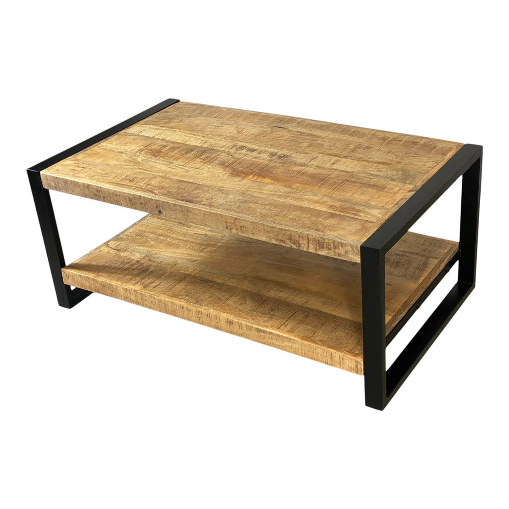 Table basse rectangulaire bois massif pieds métal - BUBON