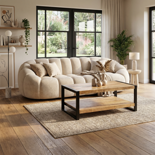 Table basse rectangulaire bois massif pieds métal - BUBON